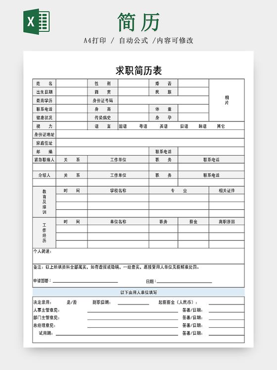 简历格式表(个人简历格式表)