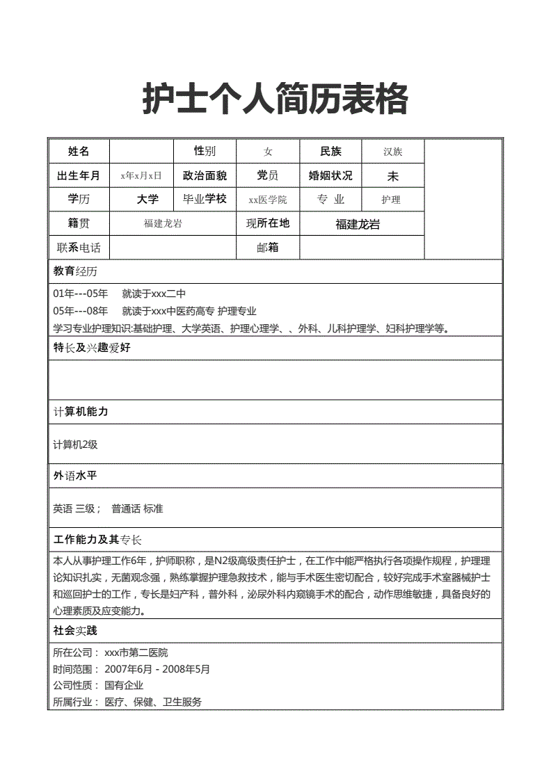 个人简历表(个人简历表格电子版下载)