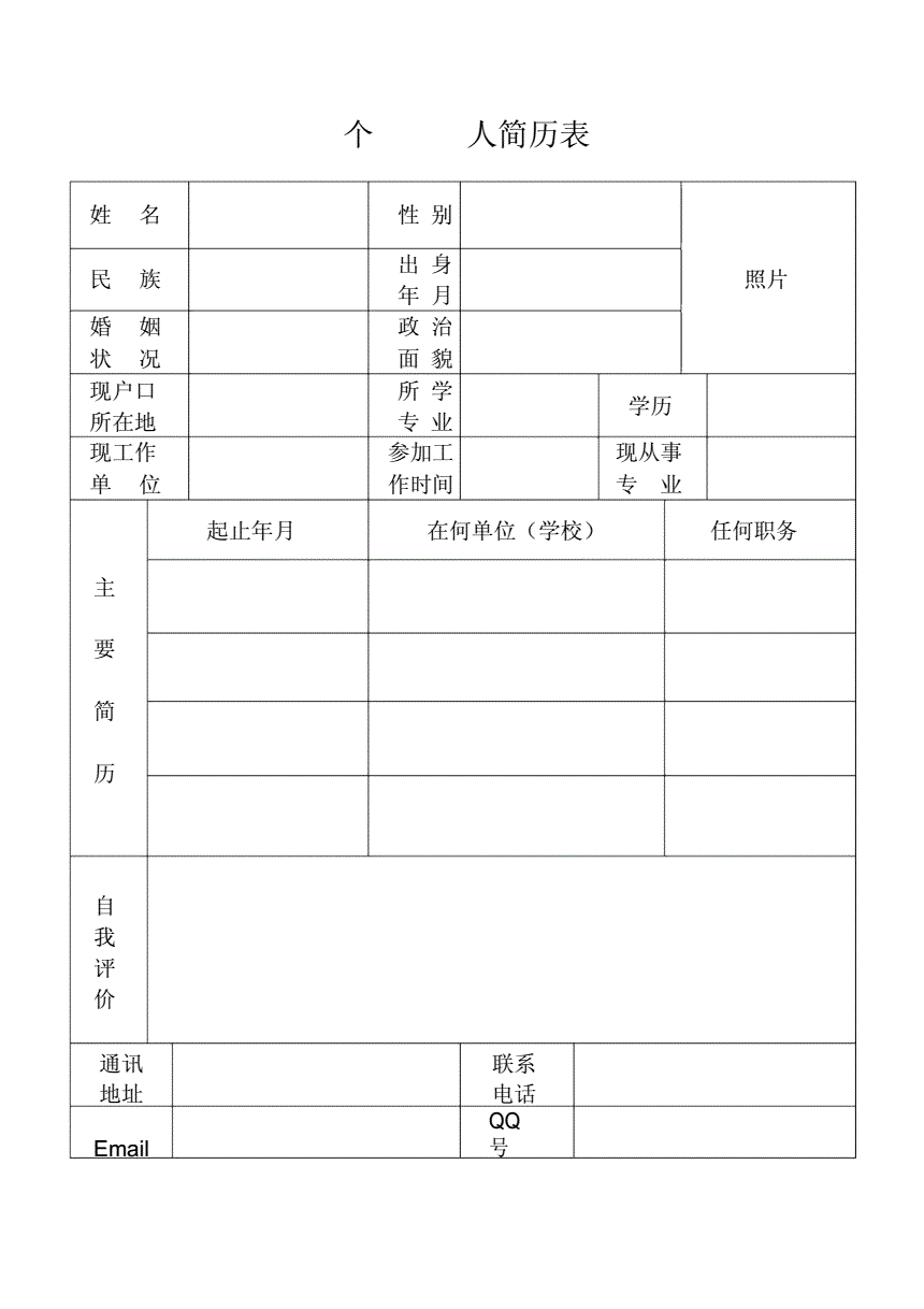 个人简历的表格(个人简历表格下载)