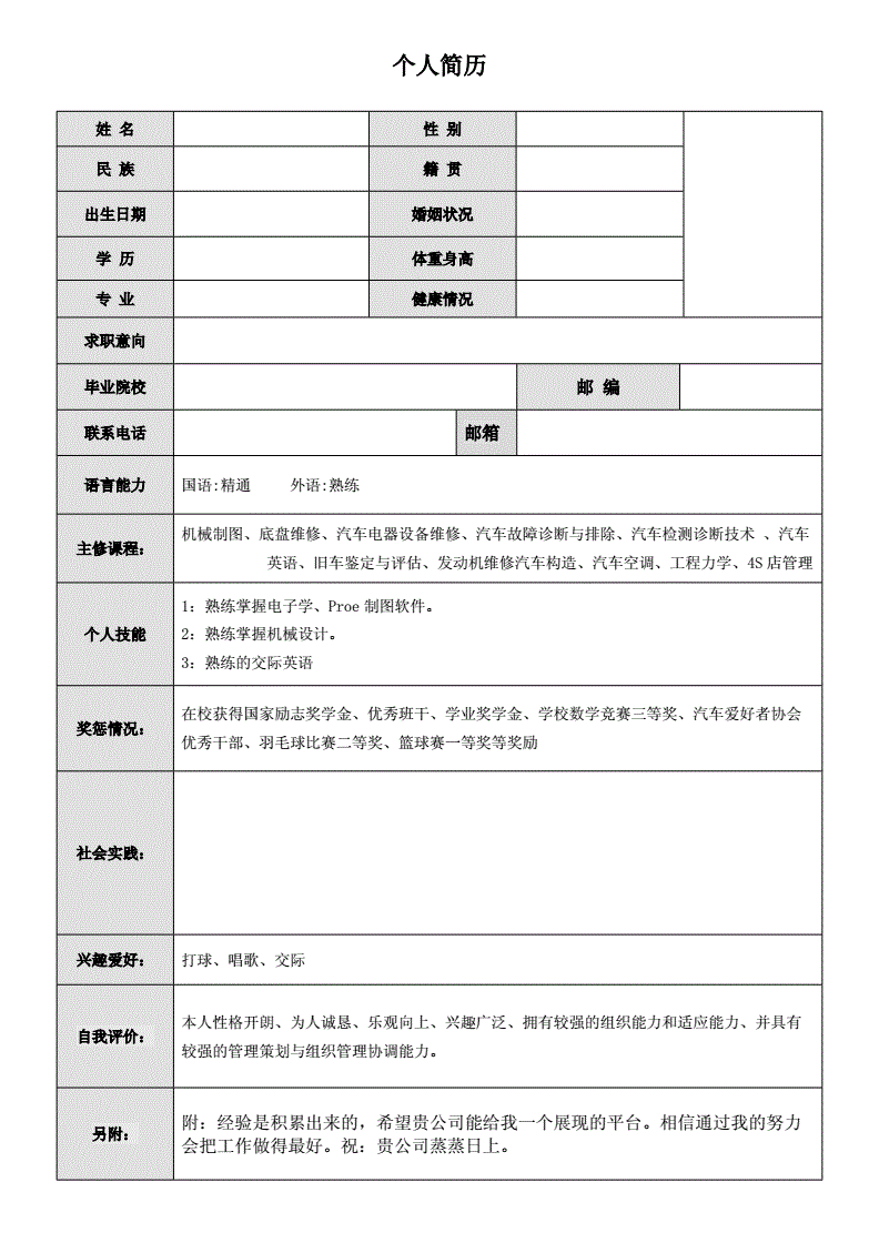 空白简历表下载(空白简历表格下载word格式)