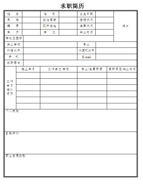 简历表格下载(word电子版个人简历免费)