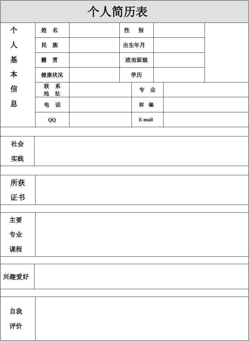 个人简历表格(简历表格下载可填写)