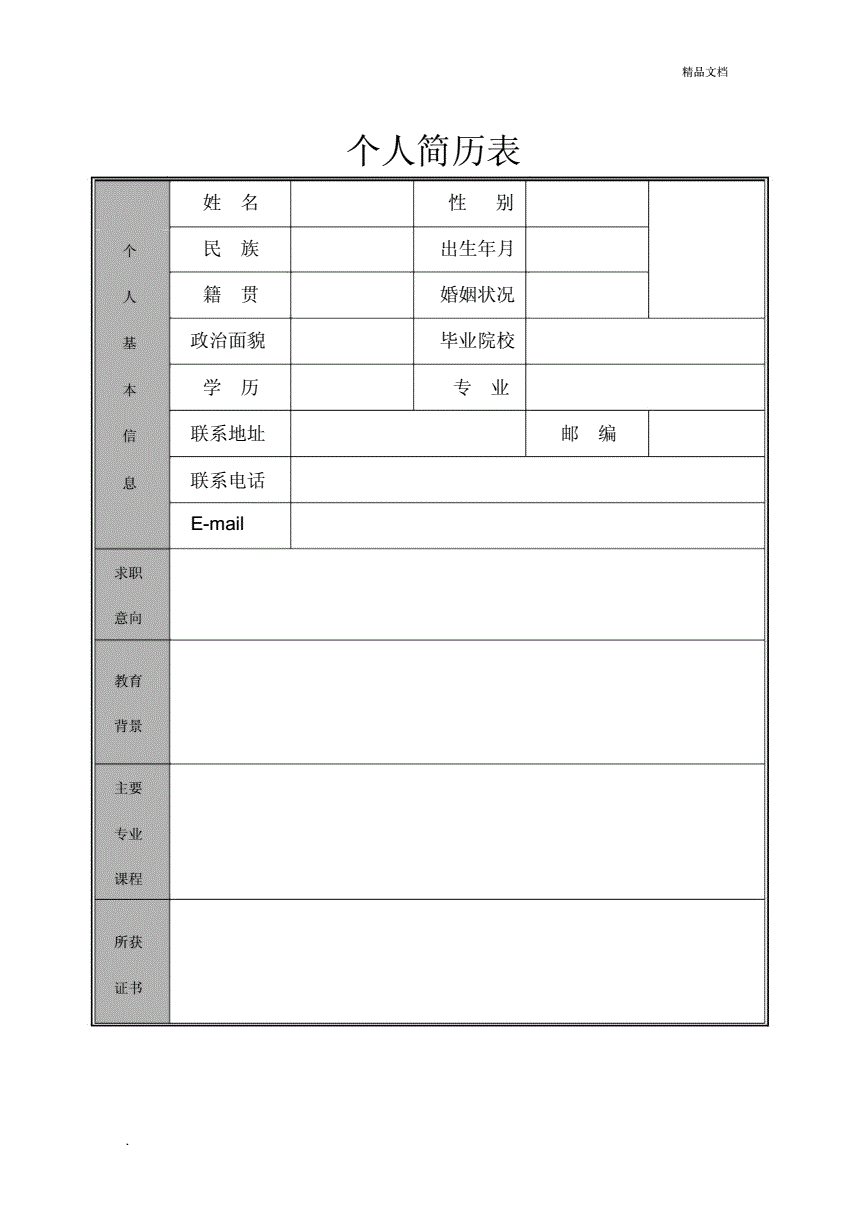 简历表下载(空白个人简历表下载)