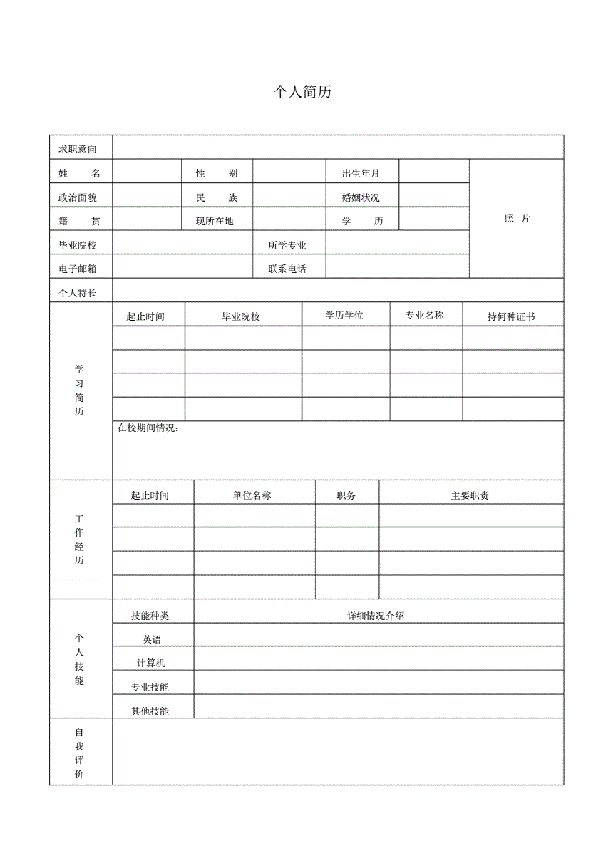 个人简历模板word(个人简历表免费下载word文档)
