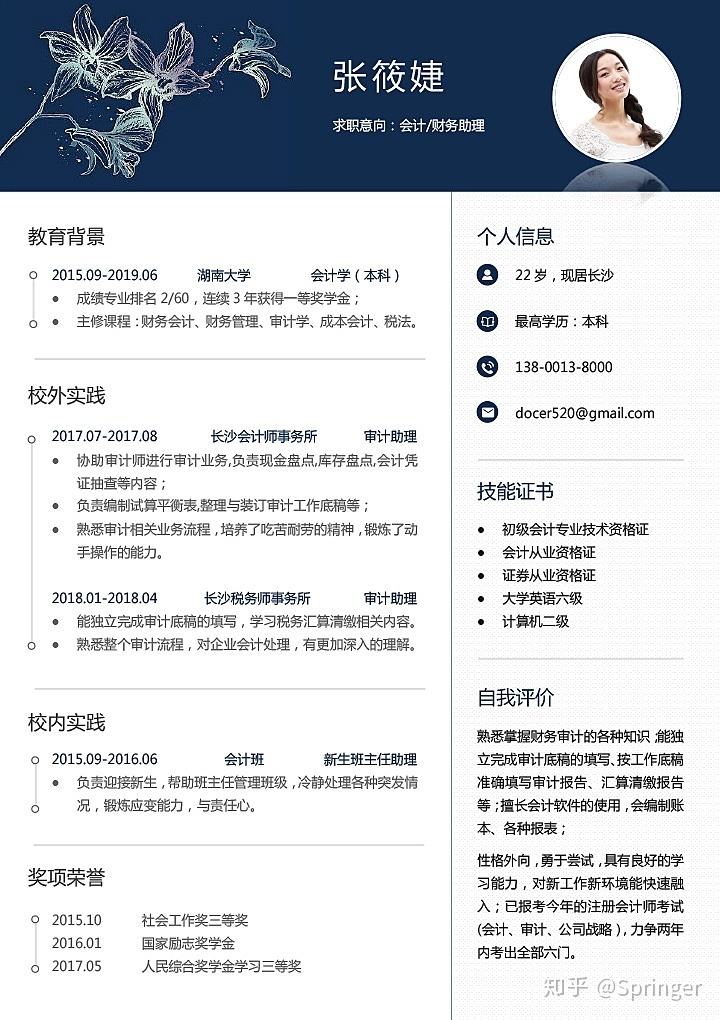 会计简历范文(个人简历会计模板范文)