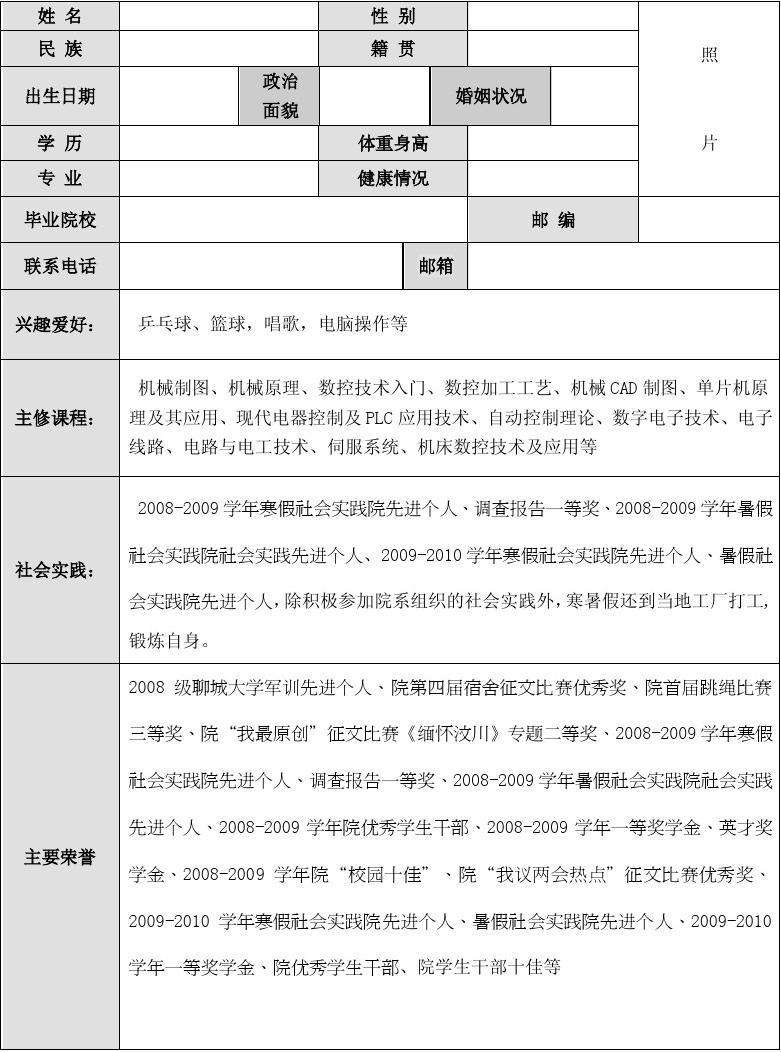 个人简历(个人简历范本)