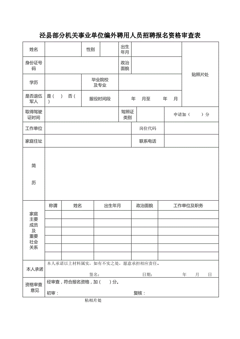 事业单位报名信息审核表(2022年考试时间一览表)