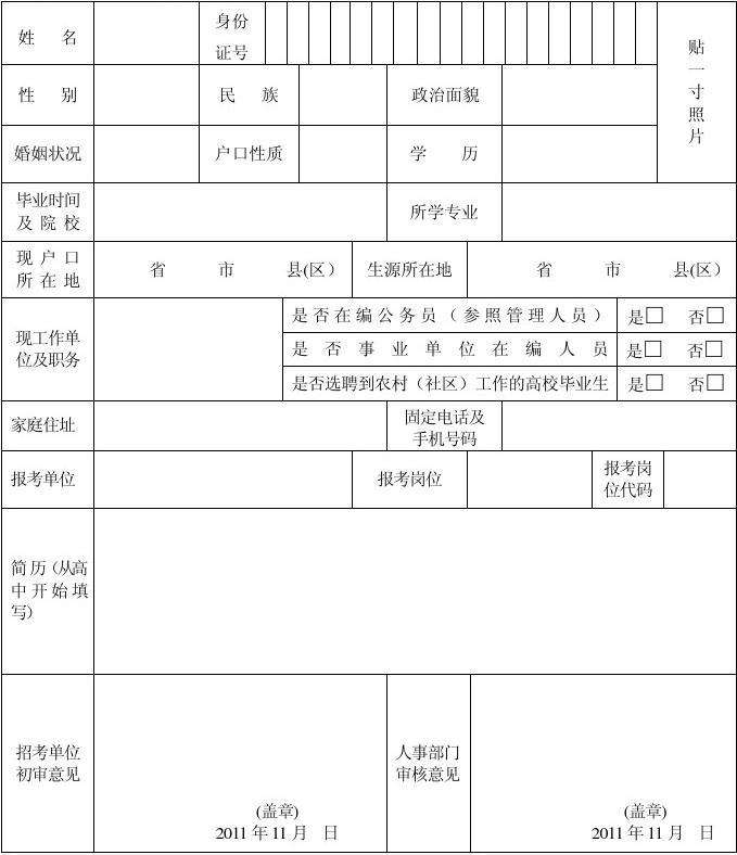 事业单位报名信息审核表(2022年考试时间一览表)